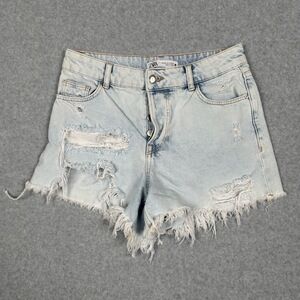 Zara Distressed Cut Off Shorts Womens 4 High Rise Light‎ Wash Button Fly Denim
